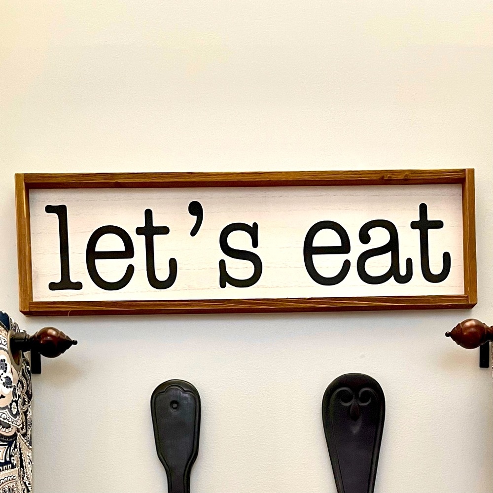 farmhouse decor “let’s eat” distressed sign - kitchen dining room